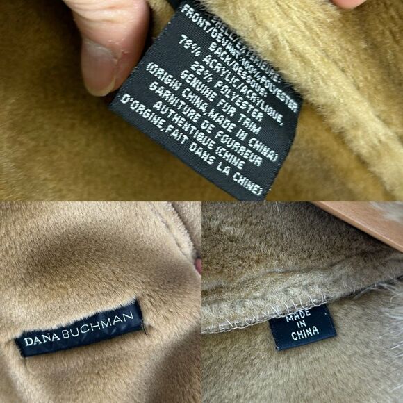Vintage Brown Tan Dana Buchman Faux Fur Shearling Coat with Fur Collar - Picture 7 of 8